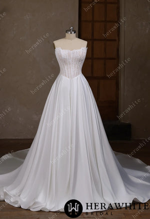 Irregular neckline with a Basque waistline wedding gown HW3796