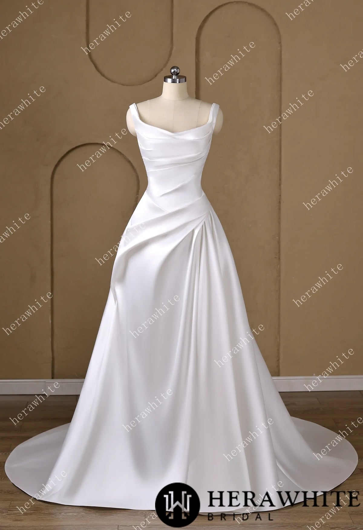 A heart-shaped neckline framed by wide Strap Draped A-Line Wedding Dress HW3798