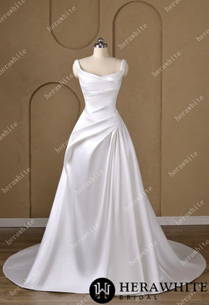 A heart-shaped neckline framed by wide Strap Draped A-Line Wedding Dress HW3798