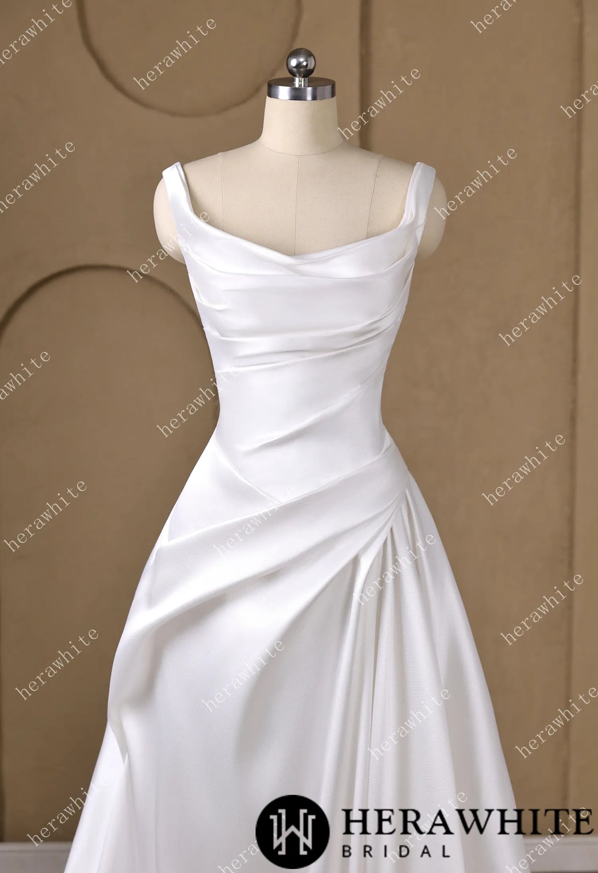 A heart-shaped neckline framed by wide Strap Draped A-Line Wedding Dress HW3798