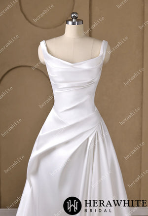 A heart-shaped neckline framed by wide Strap Draped A-Line Wedding Dress HW3798