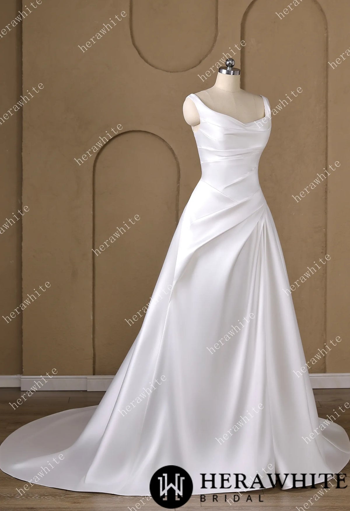 A heart-shaped neckline framed by wide Strap Draped A-Line Wedding Dress HW3798