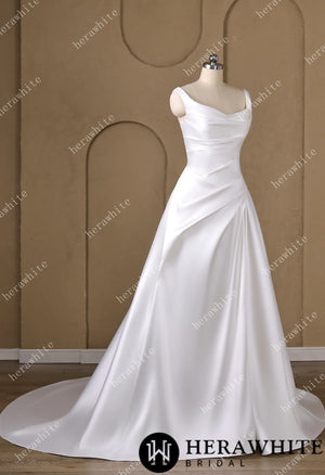 A heart-shaped neckline framed by wide Strap Draped A-Line Wedding Dress HW3798