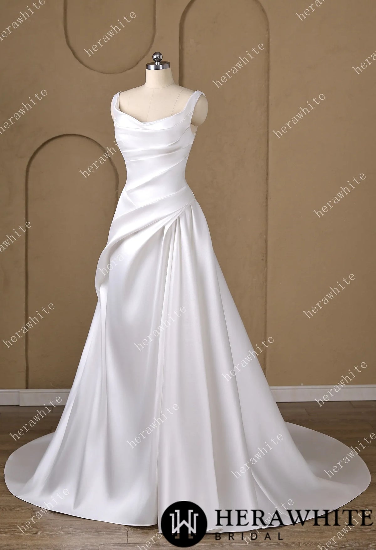 A heart-shaped neckline framed by wide Strap Draped A-Line Wedding Dress HW3798