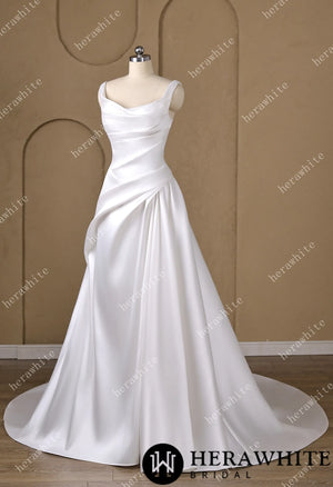 A heart-shaped neckline framed by wide Strap Draped A-Line Wedding Dress HW3798