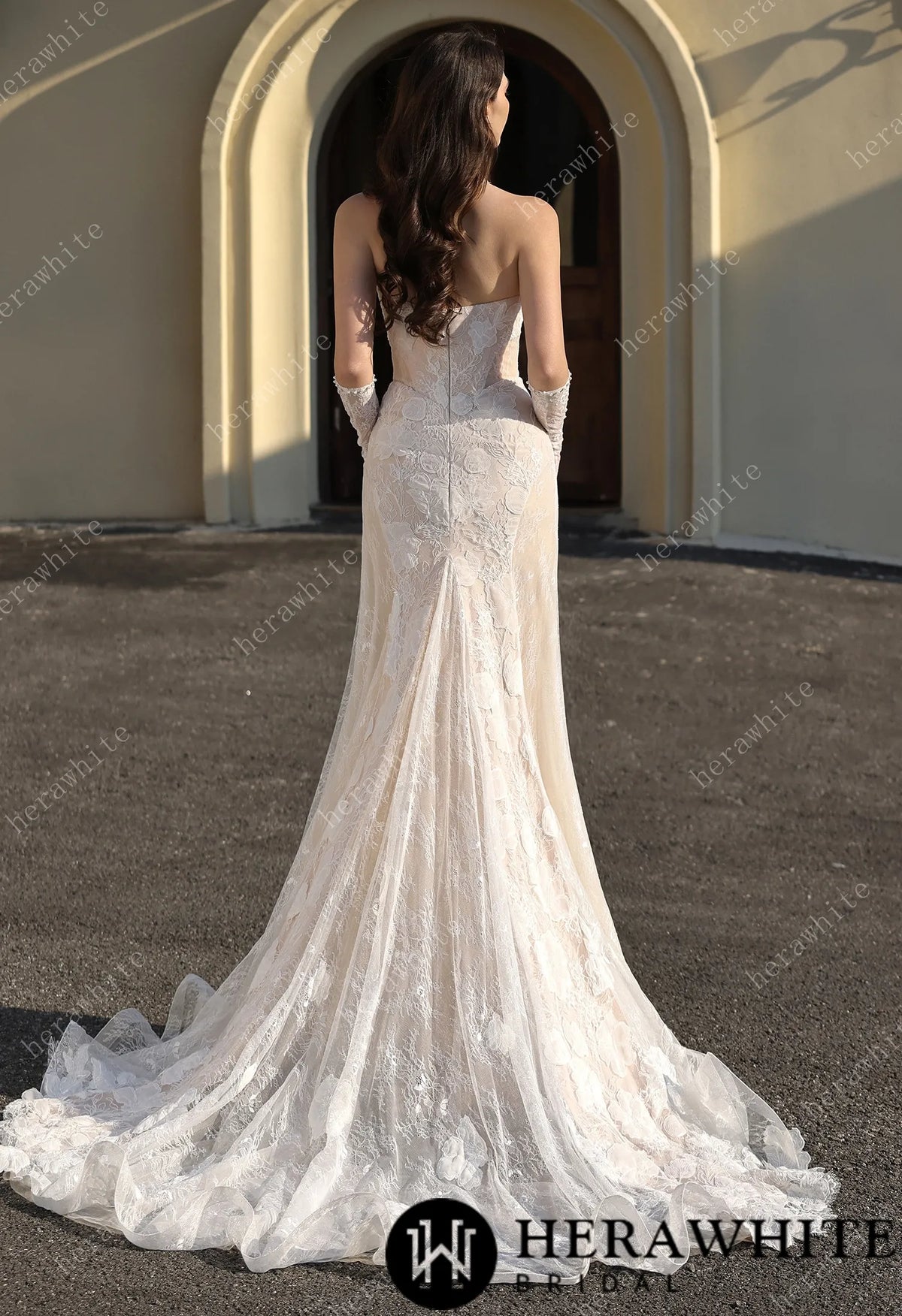 Dramatic Plunging V Neckline & Underlay Lace with Floral Embroidery Lace Sheath Dress HW3802