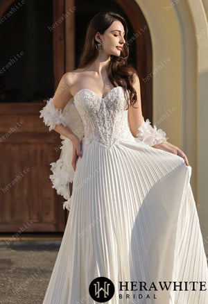 Delicately Pleated Skirt Wedding Dress Bridal Gown & Optional Structured Corset Vest HW3804