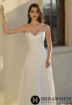 Delicately Pleated Skirt Wedding Dress Bridal Gown & Optional Structured Corset Vest HW3804