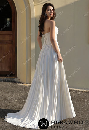 Delicately Pleated Skirt Wedding Bridal  Dress  With Removable Structured Corset Vest HW3804-B