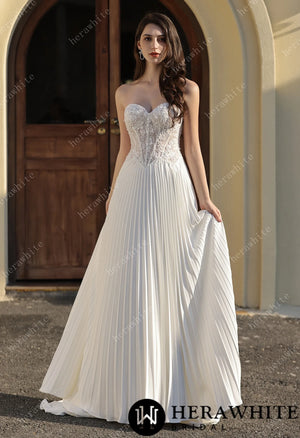 Delicately Pleated Skirt Wedding Bridal  Dress  With Removable Structured Corset Vest HW3804-B