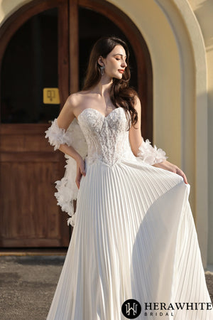 Delicately Pleated Skirt Wedding Bridal  Dress  With Removable Structured Corset Vest HW3804-B