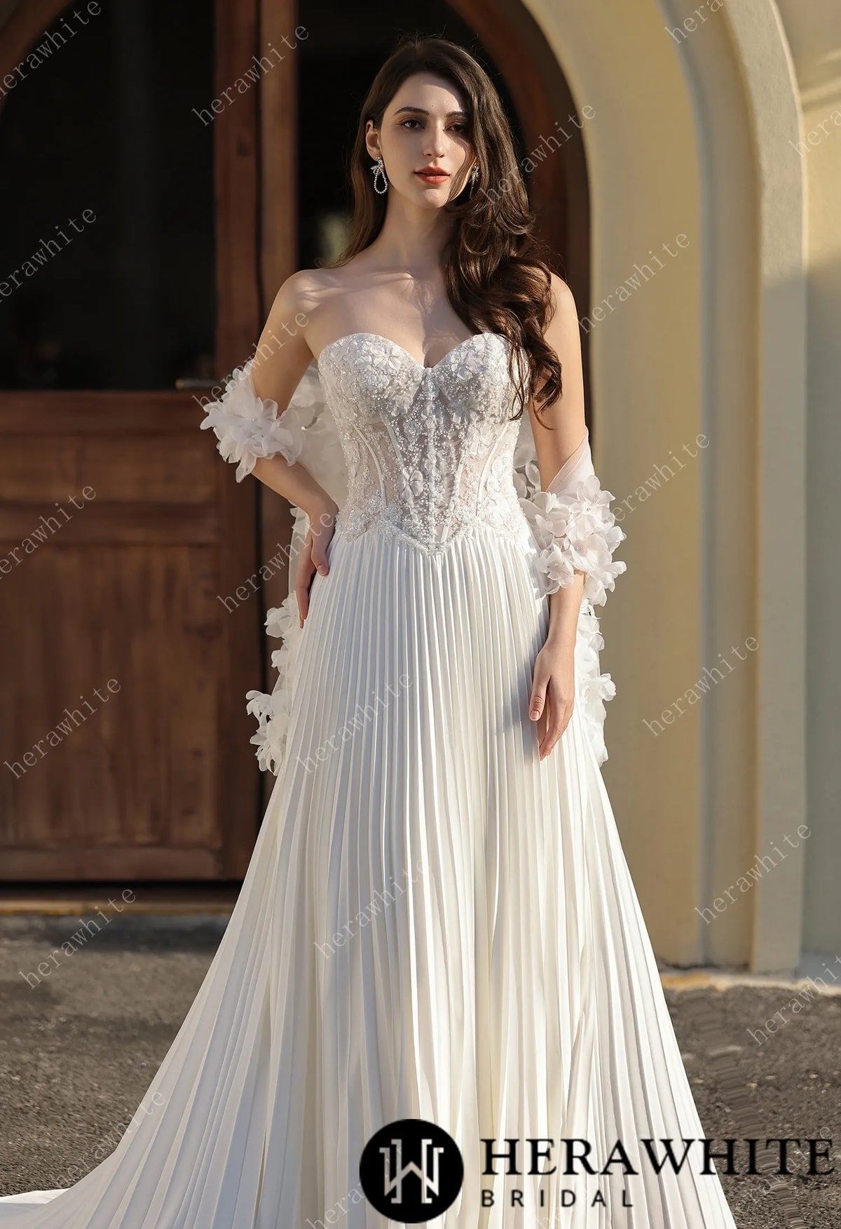 Delicately Pleated Skirt Wedding Bridal  Dress  With Removable Structured Corset Vest HW3804-B