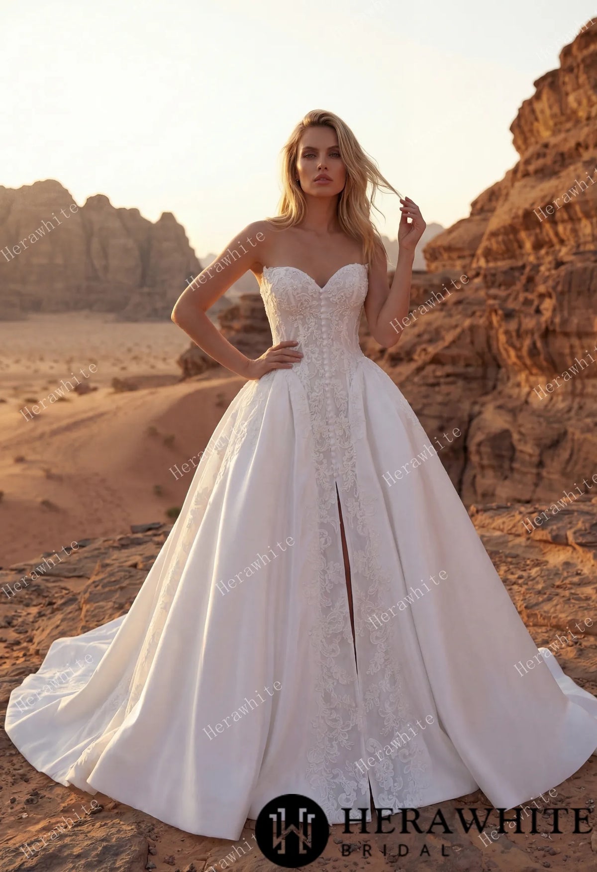 Strapless Sweetheart Lace & Satin Ball Wedding Dress HW3827