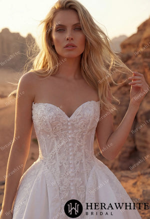 Strapless Sweetheart Lace & Satin Ball Wedding Dress HW3827