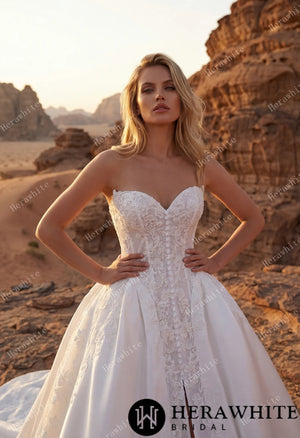 Strapless Sweetheart Lace & Satin Ball Wedding Dress HW3827