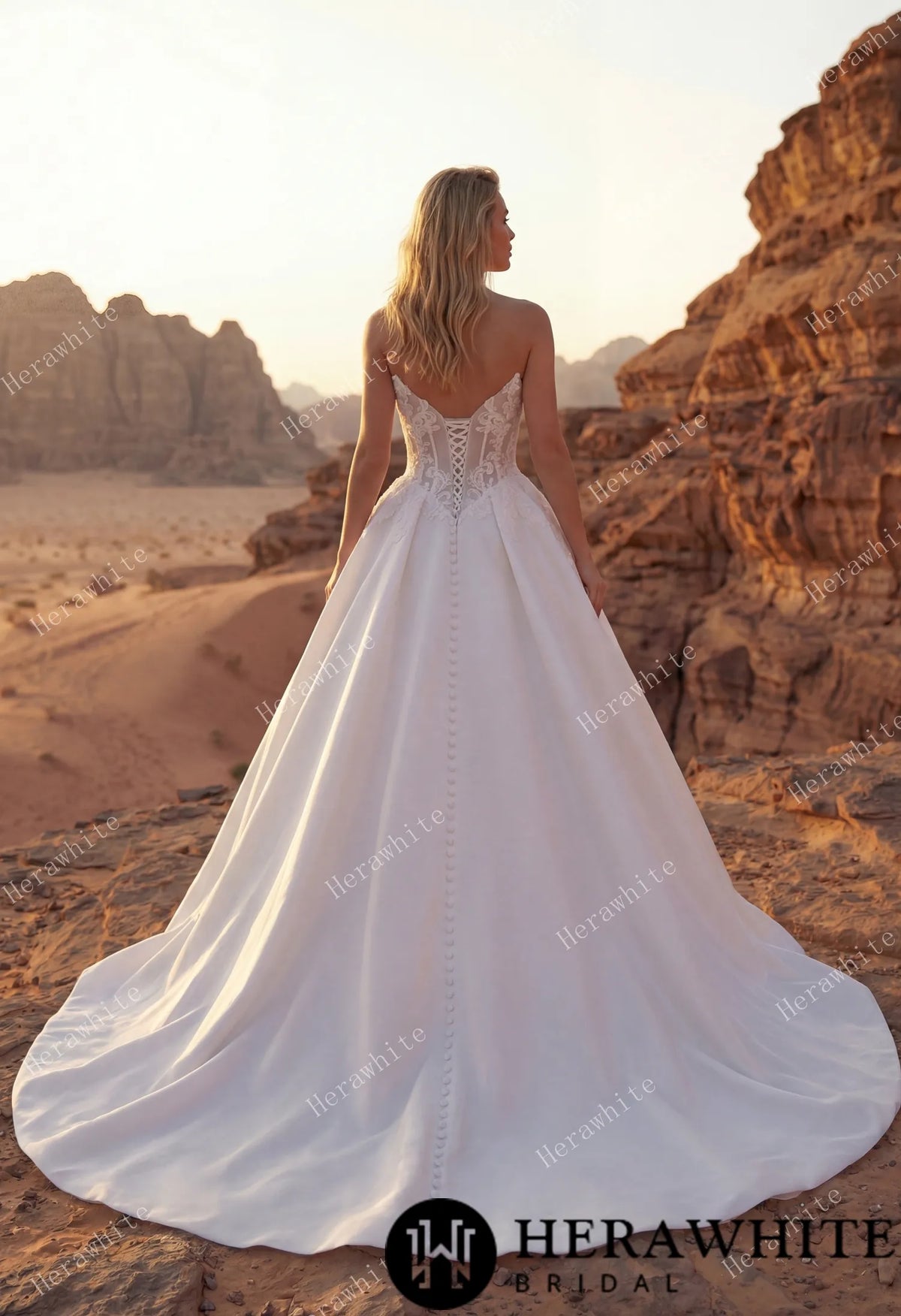 Strapless Sweetheart Lace & Satin Ball Wedding Dress HW3827