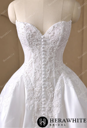 Strapless Sweetheart Lace & Satin Ball Wedding Dress HW3827