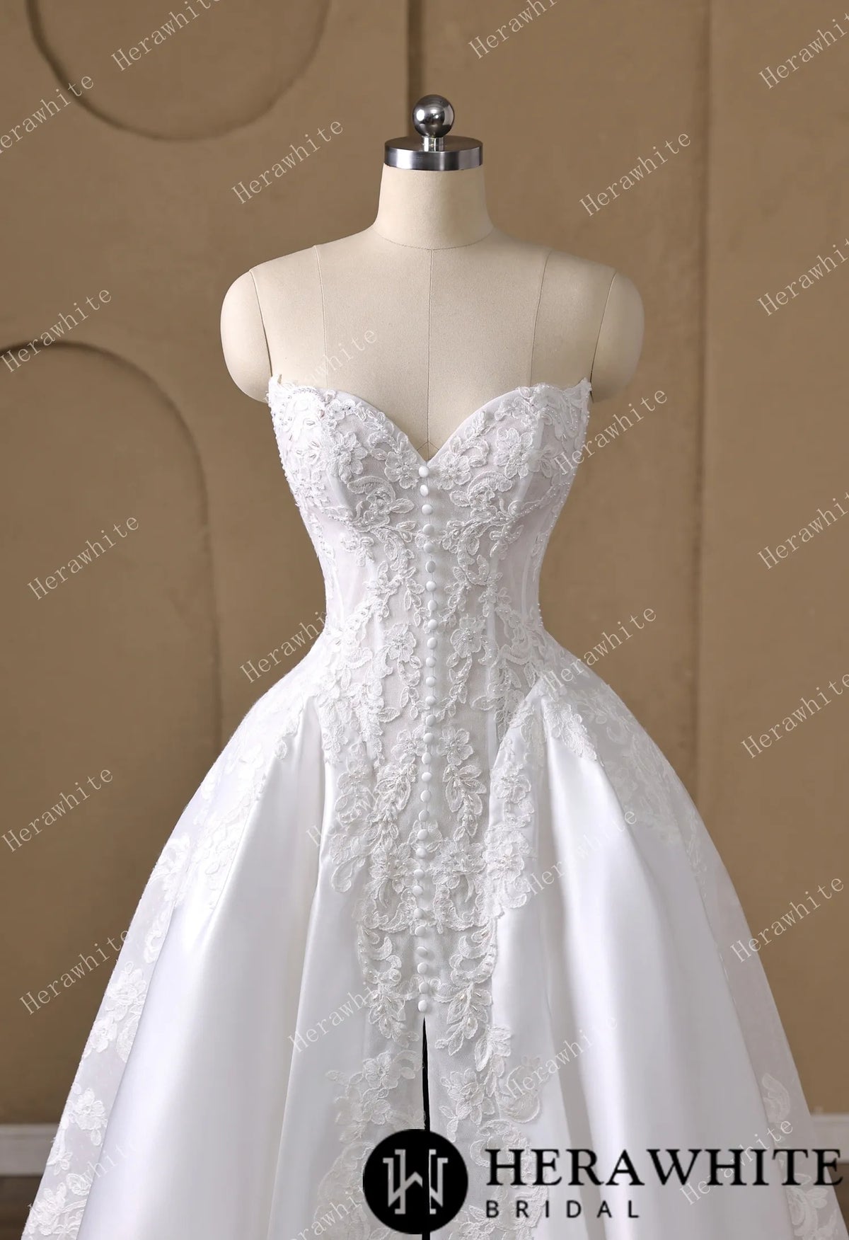 Strapless Sweetheart Lace & Satin Ball Wedding Dress HW3827