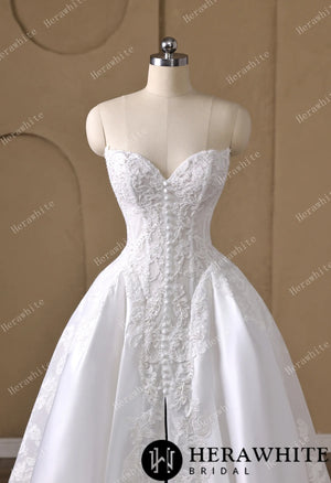 Strapless Sweetheart Lace & Satin Ball Wedding Dress HW3827