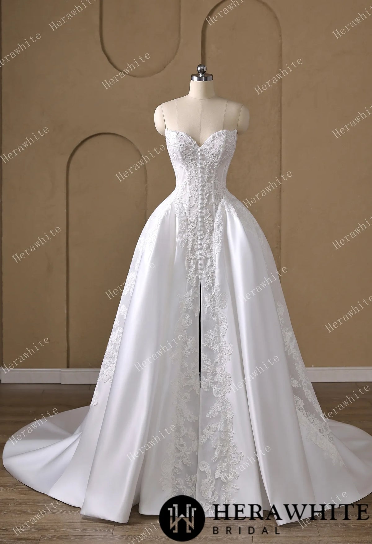 Strapless Sweetheart Lace & Satin Ball Wedding Dress HW3827