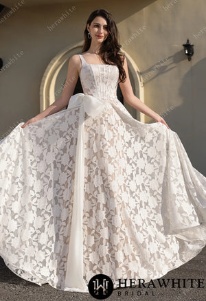 Romantic Silhouette Square-Neck Flower Lace Wedding Dress HW3839
