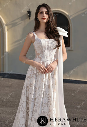 Romantic Silhouette Square-Neck Flower Lace Wedding Dress HW3839