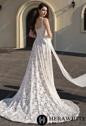 Romantic Silhouette Square-Neck Flower Lace Wedding Dress HW3839