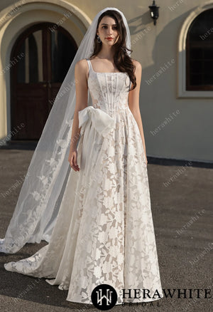 Romantic Silhouette Square-Neck Flower Lace Wedding Dress HW3839