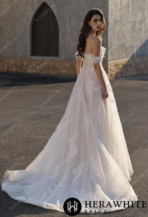 Romance Off-Shoulder Lace Strap Bride Dress HW3842