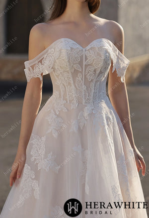 Romance Off-Shoulder Lace Strap Bride Dress HW3842