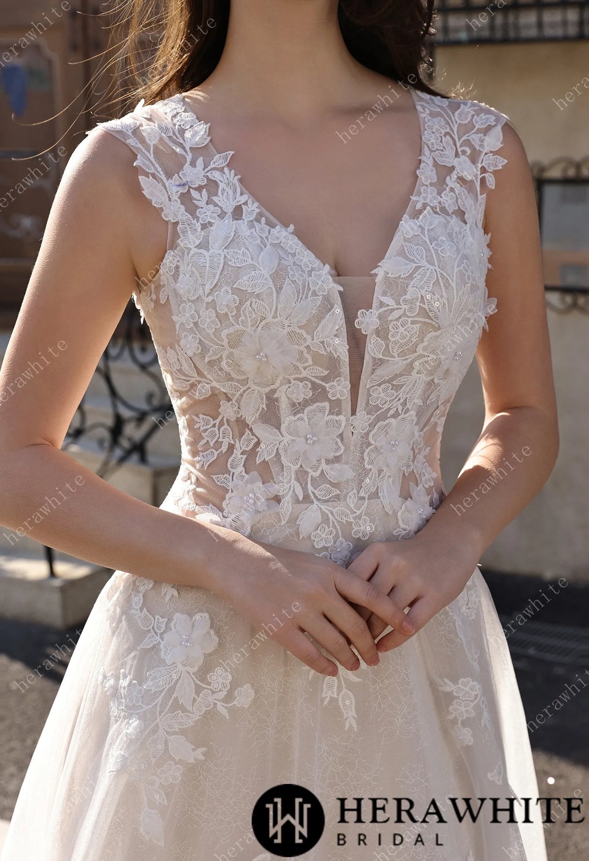 Timeless Sweetheart Neckline 3D Lace  A-line Wedding Dress With Pearl Chain Back Detail HW3854