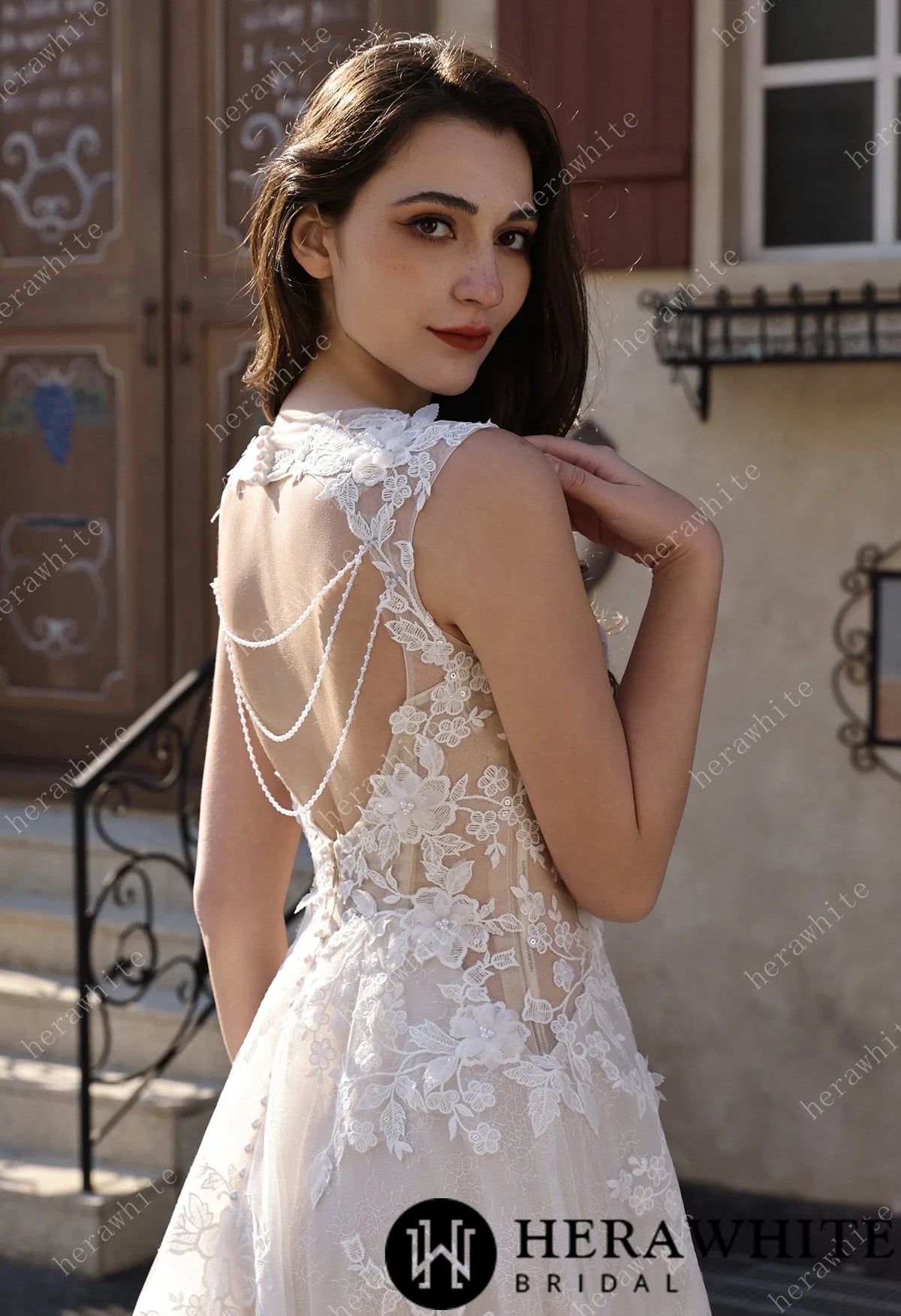 Timeless Sweetheart Neckline 3D Lace  A-line Wedding Dress With Pearl Chain Back Detail HW3854