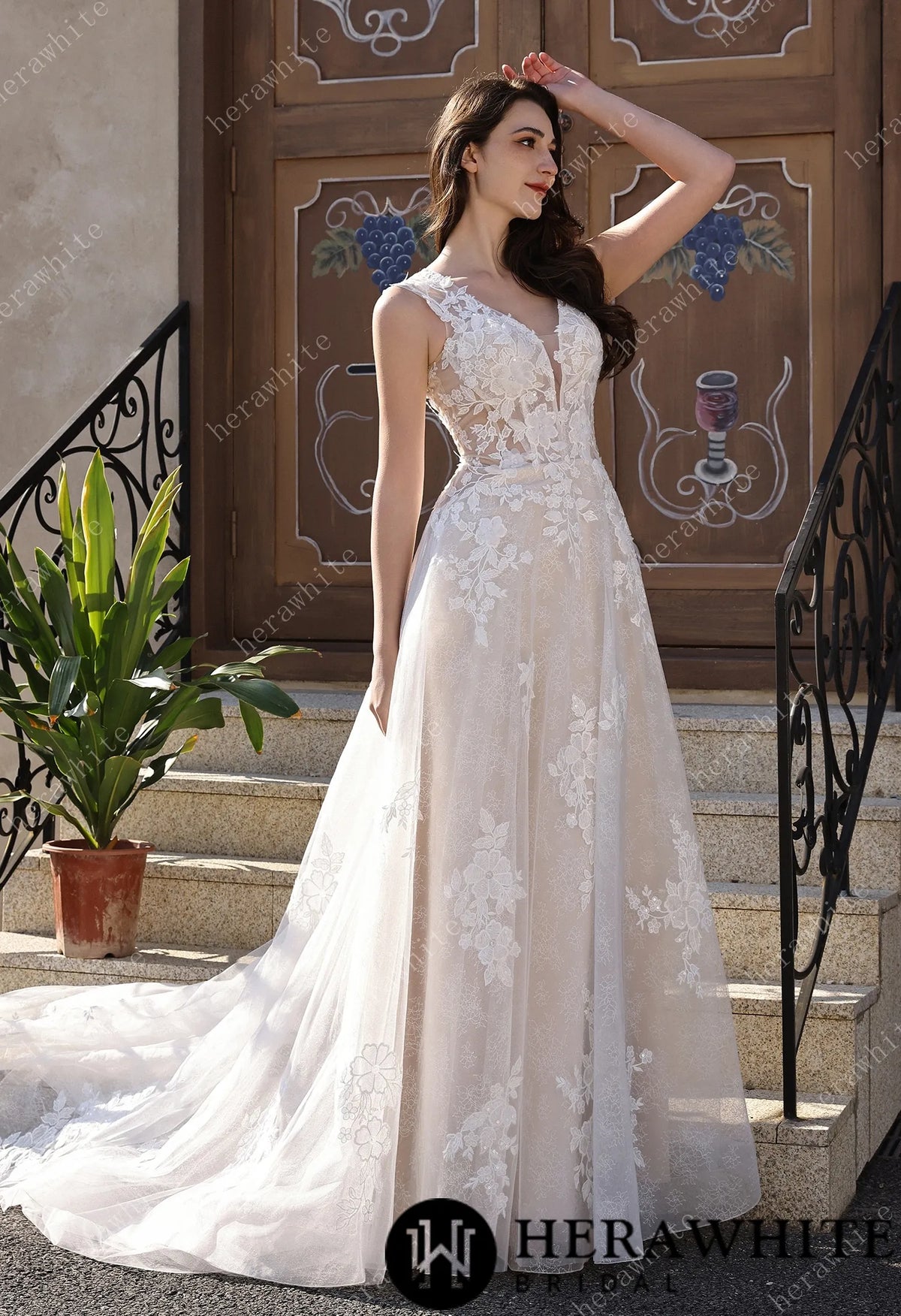 Timeless Sweetheart Neckline 3D Lace  A-line Wedding Dress With Pearl Chain Back Detail HW3854