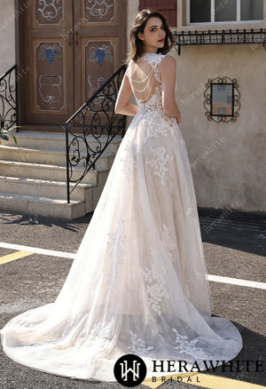Timeless Sweetheart Neckline 3D Lace  A-line Wedding Dress With Pearl Chain Back Detail HW3854