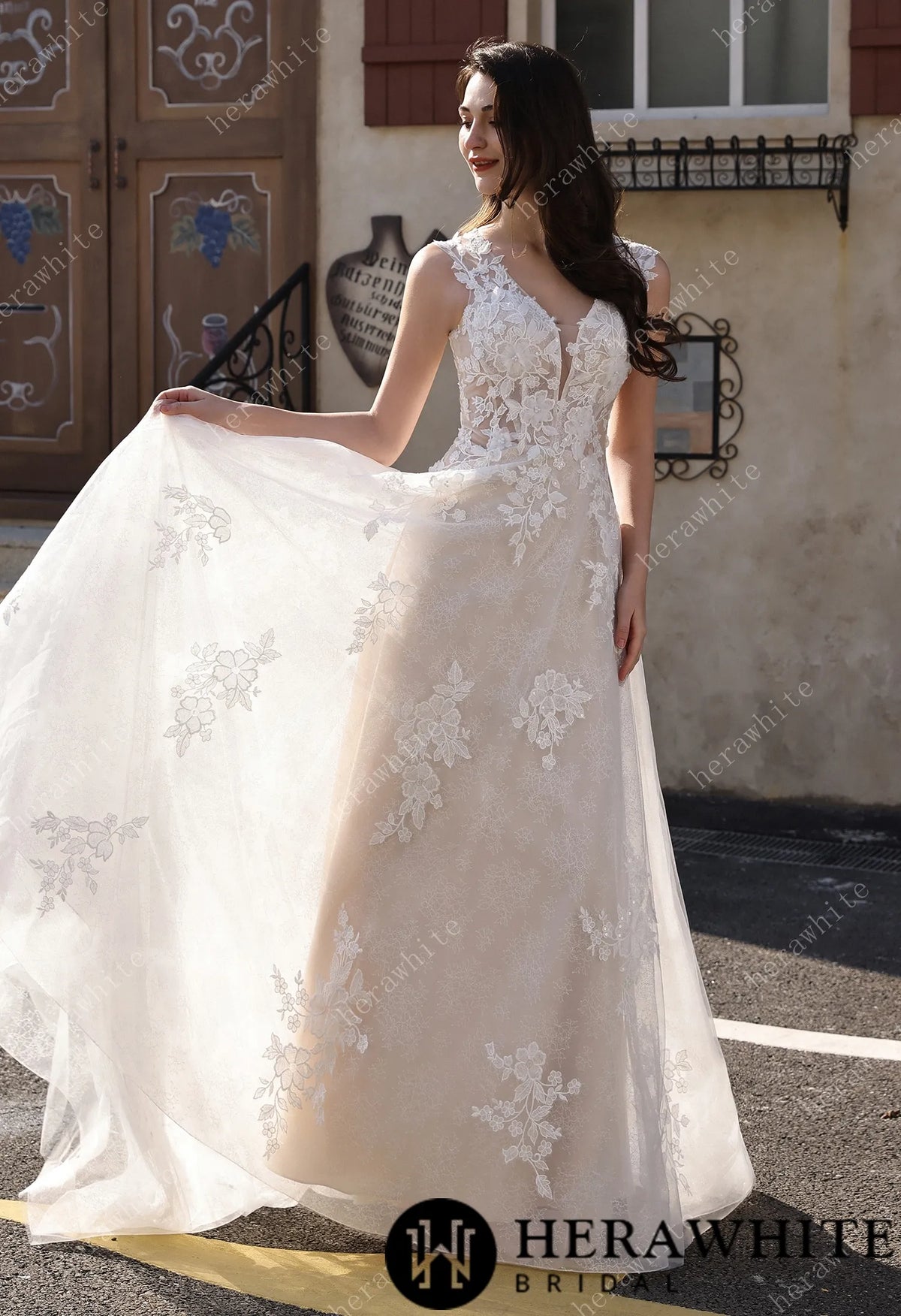 Timeless Sweetheart Neckline 3D Lace  A-line Wedding Dress With Pearl Chain Back Detail HW3854