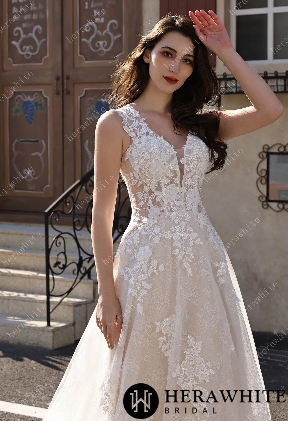 Timeless Sweetheart Neckline 3D Lace  A-line Wedding Dress With Pearl Chain Back Detail HW3854
