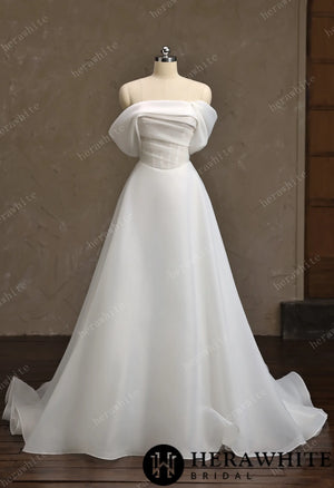 Off-the-Shoulder Draped Organza  A-Line Wedding Gown HW3859