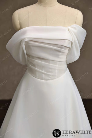 Off-the-Shoulder Draped Organza  A-Line Wedding Gown HW3859