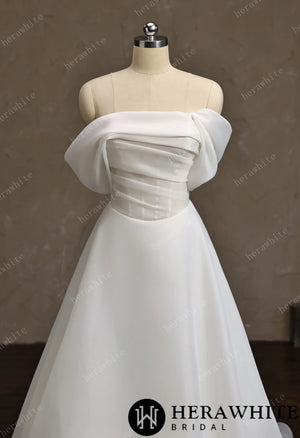 Off-the-Shoulder Draped Organza  A-Line Wedding Gown HW3859