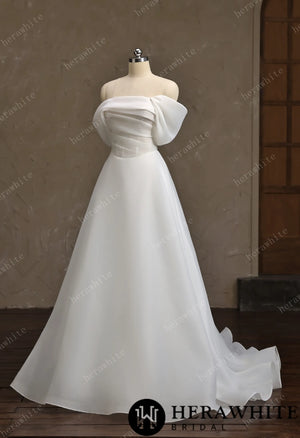 Off-the-Shoulder Draped Organza  A-Line Wedding Gown HW3859