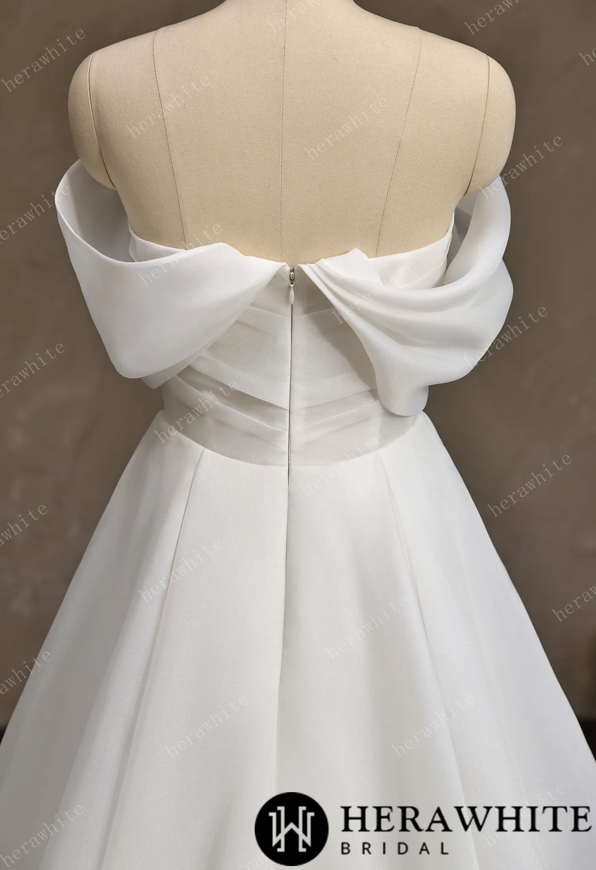 Off-the-Shoulder Draped Organza  A-Line Wedding Gown HW3859