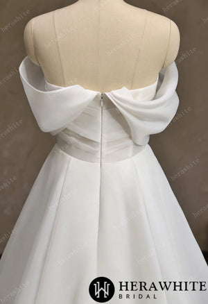Off-the-Shoulder Draped Organza  A-Line Wedding Gown HW3859
