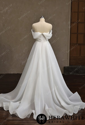 Off-the-Shoulder Draped Organza  A-Line Wedding Gown HW3859