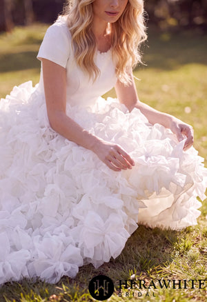 Satin Organza Ball Gown Wedding Dress - Short Sleeves HW3890