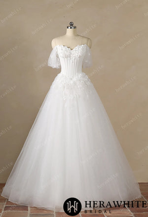 Off-the-Shoulder Sweetheart Corset Ball Gown with Flower Skirt HW3891