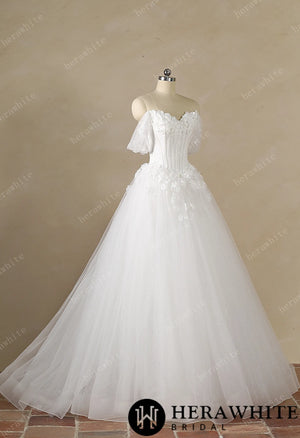 Off-the-Shoulder Sweetheart Corset Ball Gown with Flower Skirt HW3891