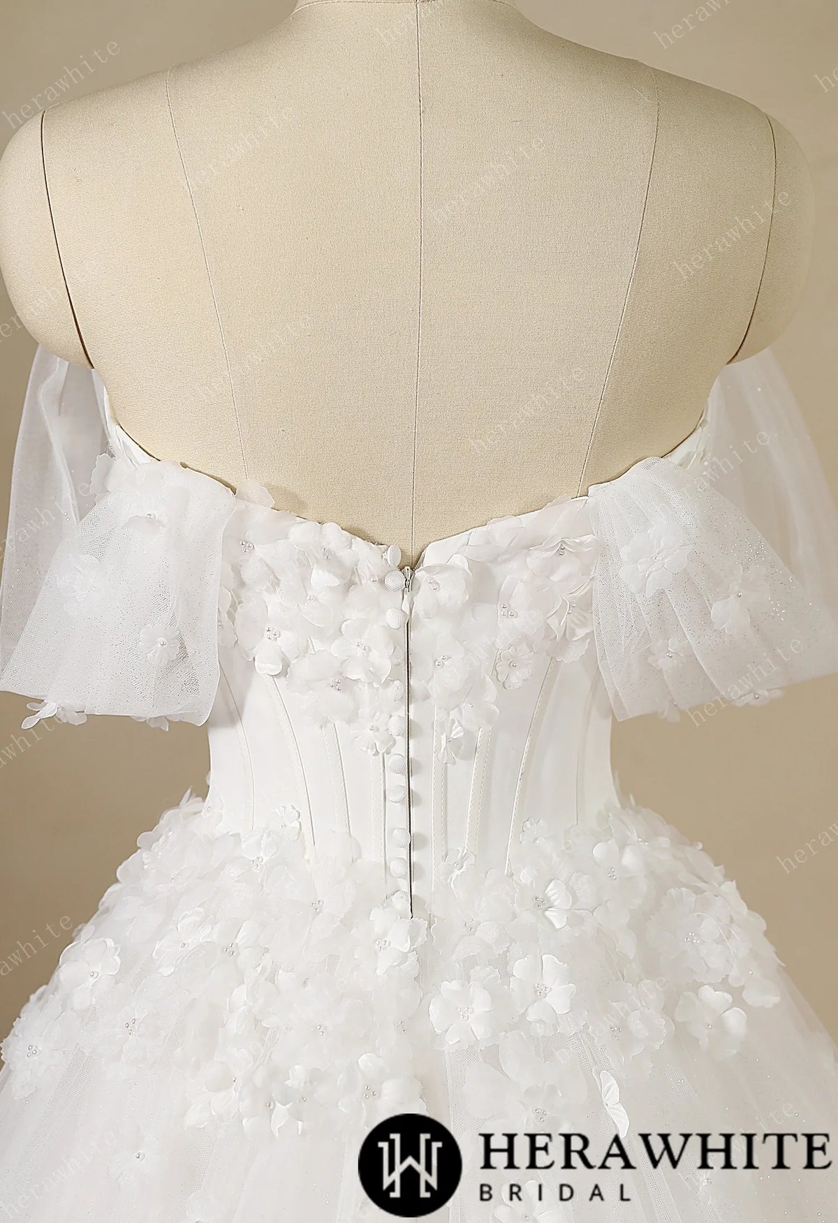 Off-the-Shoulder Sweetheart Corset Ball Gown with Flower Skirt HW3891