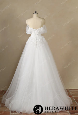 Off-the-Shoulder Sweetheart Corset Ball Gown with Flower Skirt HW3891