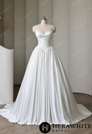 Strapless Sweetheart Satin Ball Gown with Pleated Bodice HW3892