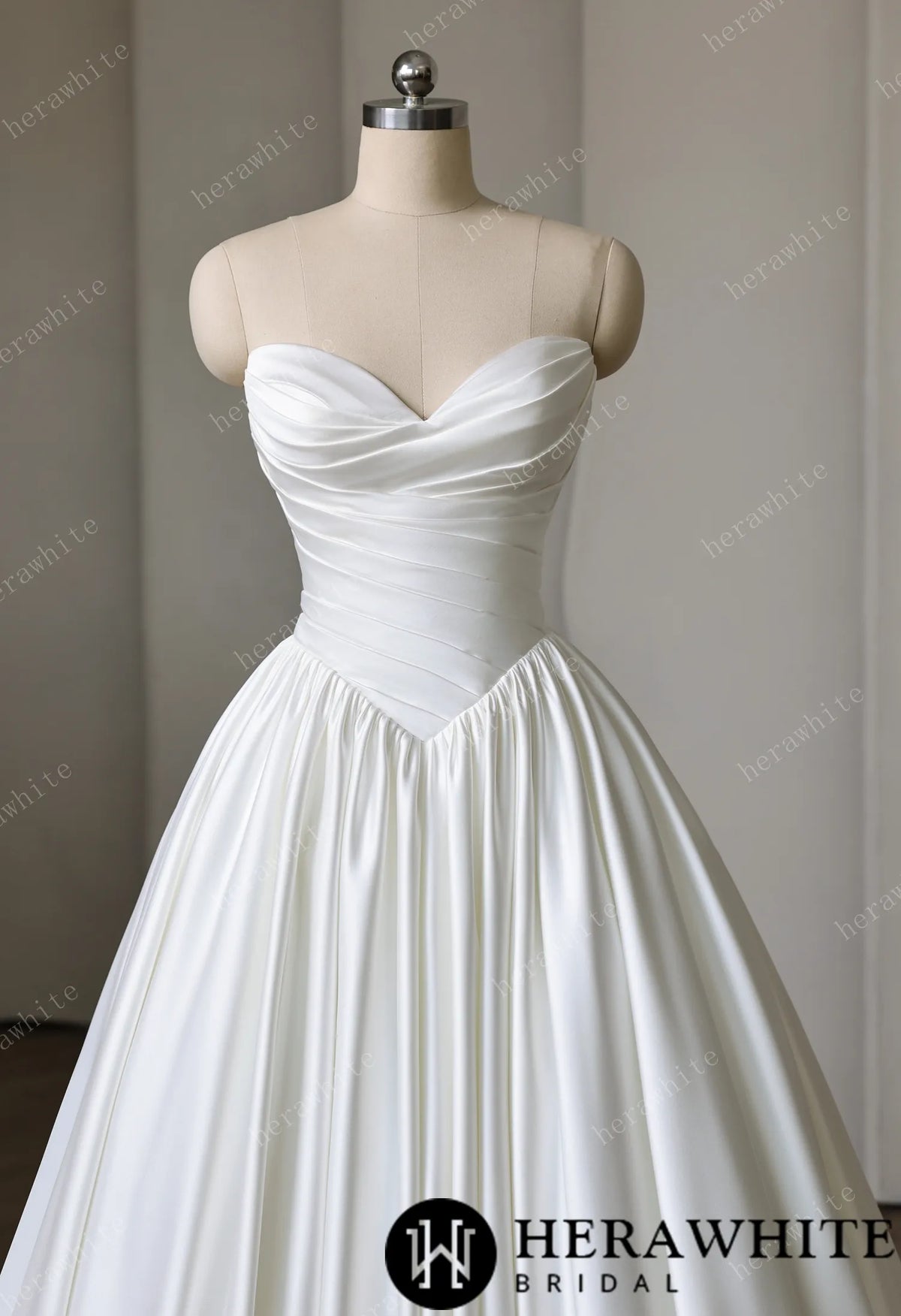 Strapless Sweetheart Satin Ball Gown with Pleated Bodice HW3892
